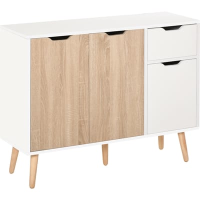 HOMCOM Buffet Scandinavisch design 2 kasten schuiflade stevige drankenrekken wit licht eiken spaanplaat