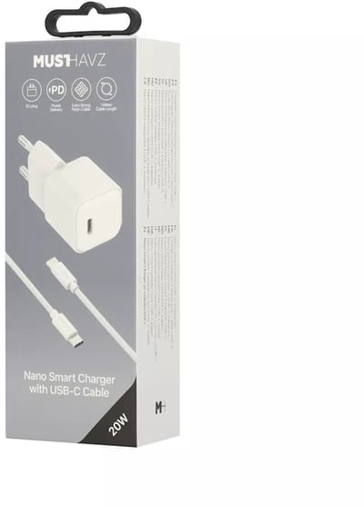 Musthavz Nano Charger 20W + USB-C/USB-C Kabel, Wit