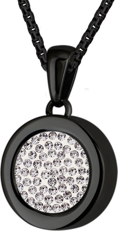 Quiges 12mm Mini Munt Hanger Zwart RVS Glans met Zirkonia Wit Munt en Box Ketting Ankerketting 42-46cm
