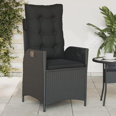 vidaXL Tuinstoel verstelbaar met kussens poly rattan zwart