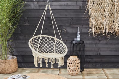 Lifa Garden Hangstoel - Ronde Schommelstoel - Crème - Binnen en Buiten - Polyester en Katoen - 140 x 80 cm