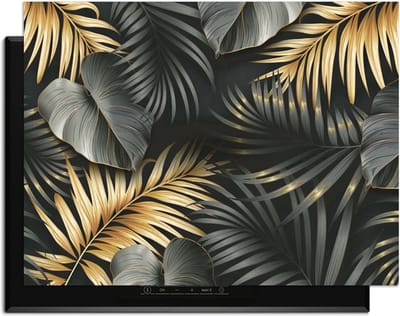 KitchenArt - Golden Palms – Inductie Beschermer - 78x52 cm - Kookplaat Beschermer - Luxe Afdekplaat Inductieplaat - Anti-slip & Oprolbaar - Beschermmat Inductiekookplaat
