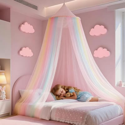 longziming -Regenboog Enkeldeurs Klamboe – Koepel Klamboe Bedtent – Fijnmazig Net – Eenvoudige Installatie – Lichte en Luchtige Stoffen – Geschikt voor Verschillende Bedmaten