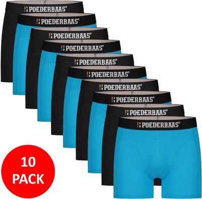 Poederbaas - Bamboe Boxershort Heren - 10 Stuks - Maat L - Zwart/Blauw - Onderbroeken Heren - Bamboo