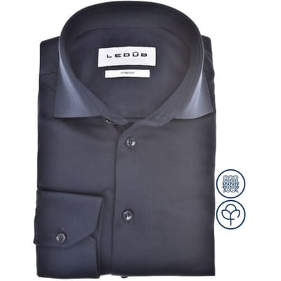 Ledub modern fit overhemd - jersey - donkerblauw - Strijkvriendelijk - Boordmaat: 37