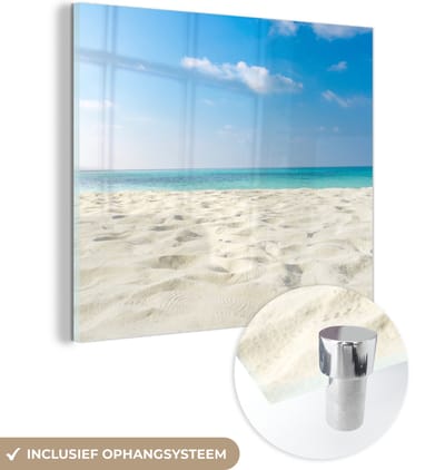 MuchoWow® Glasschilderij 20x20 cm - Schilderij acrylglas - Strand - Licht - Zon - Foto op glas - Muurdecoratie woonkamer - Wanddecoratie slaapkamer - Schilderijen