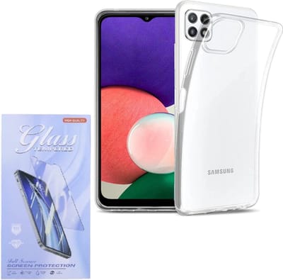 Soft Back Cover Hoesje Geschikt voor: Samsung Galaxy A22 4G Silicone Transparant + 1X Tempered Glass Screenprotector - ZT Accessoires