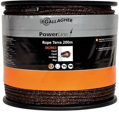 Gallagher PowerLine Cord Terra (200m) - Betrouwbare stroomgeleiding in elektrische afrasteringen terra kleur