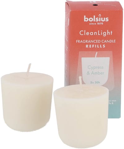 Bolsius - Clean Light - Geurkaars - Navulling - 2 stuks per verpakking - Cypress & Amber