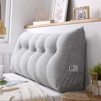 Groot Rugkussen met Hoofdeinde voor Bed en Bank - Comfortabel Leeskussen met Afneembare Hoes (80x20x50 cm, Lichtgrijs)