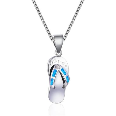 Collier mignon et délicat avec pendentif tong, petite opale de feu bleue, colliers pour femmes, bijoux de mariée, collier en argent sterling 925 45cm bleu