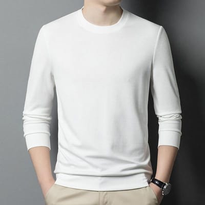 Heren Zakelijk Onderhemd, Casual en Veelzijdig Sweatshirt, Koreaanse Stijl Slim T-shirt met Lange Mouwen, Ronde Hals Pullover XXXXL white