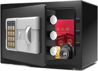 Mini Kluis - Elektronische Kluis - Waardevolle Spullen Opslag - Dubbele Beveiliging - 36D x 27B x 27H cm - Zwart
