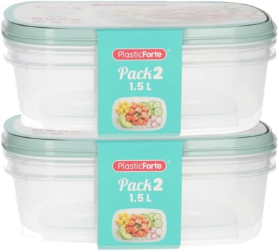 Plasticforte Vershoudbakjes - 4x stuks - 1.5 liter - herbruikbaar - transparant/groen - kunststof - magnetron - vriezer