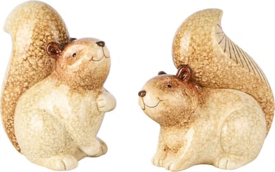 Dekoratief | Eekhoorn zittend, beige/bruin, keramiek, 13x8x13cm, set van 2 stuks | A245662