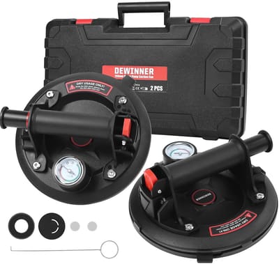 2 Stuks 8" Vacuüm Zuignap met Manometer - Zware, Handmatige Lifter voor Glas, Graniet en Tegels