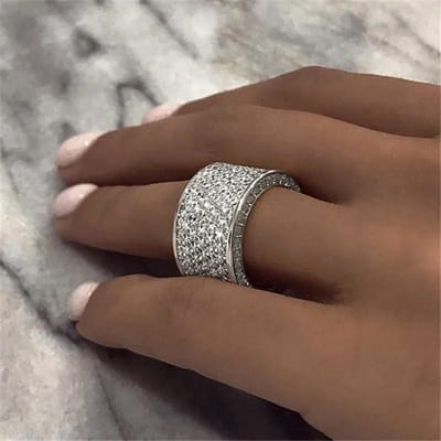 Sterling Zilver Luxe Brede Belofte Ringen voor Vrouwen Pavé Gezet CZ Sprankelende Trouwringen Ringen Mode Sieraden 9 black