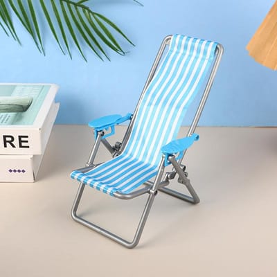 1/6 Poppenhuis Mini Opvouwbare Strandstoel Buiten Casual Ligstoel Model Poppenhuis Meubilair Decor Doe-alsof Geniet Speelgoed blauw