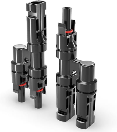 2-Weg Zonneconnector T-Type voor Zonnepanelen - IP67 Waterdicht, 1500V, Mannelijk/Vrouwelijk