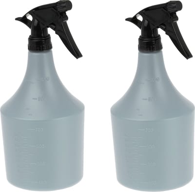 plantenspuit set van 2 - 1 liter - nevel en straal - met schaal - kunststof - grijs-zwart
