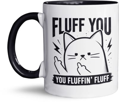 NietMokken.nl – Fluff You Kat Mok – Grappige Kattenmok – Funny Cat Cadeau – 325 ml Keramische Koffiemok – Inclusief Gratis NietMokken® Viltje – Aan Beide Zijden Bedrukt - Fluff You You Fluffin' Fluff