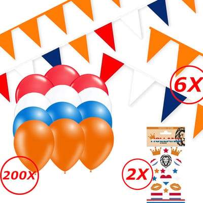 Oranje Versiering Oranje Slingers Vlaggenlijn Oranje Ballonnen EK WK Koningsdag Oranje Feestartikelen 208 Stuks Pakket