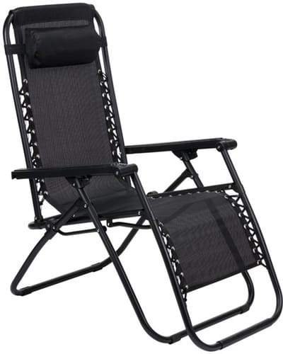 Kinzo Verstelbare Tuinstoel – Opvouwbare Ligstoel met Metalen Frame en Stoffen Bekleding – Klapstoel voor Camping, Balkon of Strand – Lichtgewicht en Direct Gebruiksklaar - Zwart