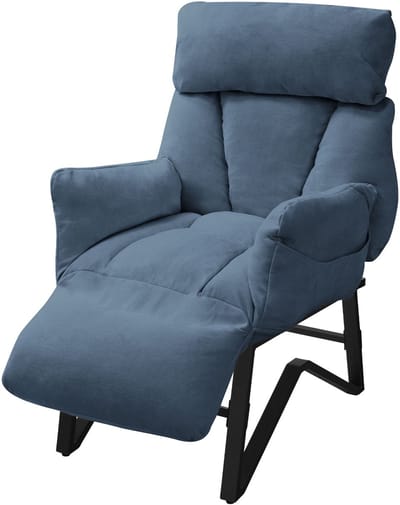 Woonkamer fauteuil Loungestoel blauw met rugkussen tot 120 kilogram Polyester hoes in linnenlook ML design