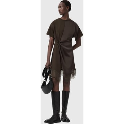 AllSaints Lana Lace Dress Bottle Brown Taglia: 2 | Abiti in T-Shirt Outlet | Donna | Marrone