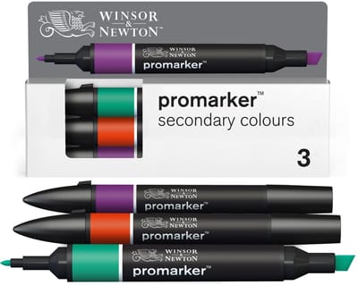 Winsor & Newton 0290192 Promarker Set 3 stuks – Secondary Colours – Alcoholmarkers met dubbele punt