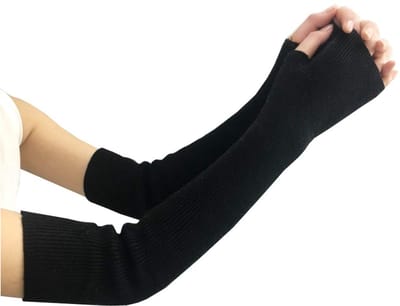 Dailygoods- Vingerloze Handschoenen Lange Armwarmers - Vingerloze Handschoenen Dames - Polswarmers - Zwarte Kleur - 45 cm Lengte - Zacht en Rekbaar