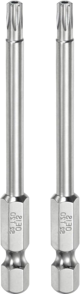 Torx Bit Set 2 Stuks, 1/4 Inch Hex Shank, 75 mm Lang, S2 Staal, Magnetische Bits, Manipulatiebestendige Schroevendraaier, Ster Bits met Gat voor Schroeven, Accuschroevendraaier