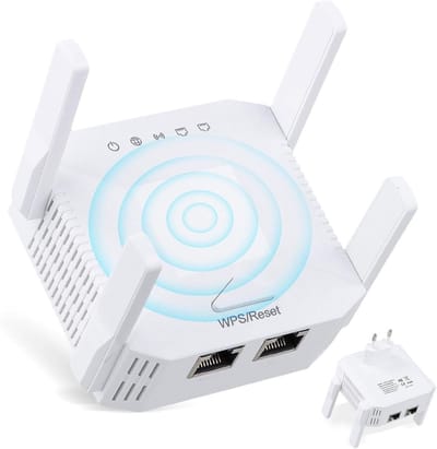 Aura® Wifi Versterker Stopcontact - Wifi Versterker - 1200 Mbit/s - Wit - ‎‎10cm x 9cm x 8cm