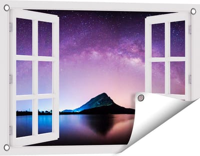 Gards Tuinposter Doorkijk Melkweg bij een Berg in Thailand - 60x40 cm - Tuindoek - Tuindecoratie - Wanddecoratie buiten - Tuinschilderij