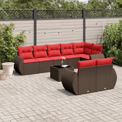vidaXL - 9-delige - tuinbankset - met - kussens, - bruin - polyrotan