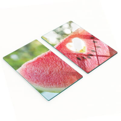 Set van twee decoratieve glazen snijplanken in de vorm van een watermeloenhart, 2x30x52 cm