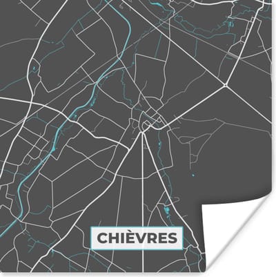 Poster Stadskaart – Grijs - Kaart – Chièvres – België – Plattegrond - 100x100 cm XXL