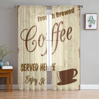 Retro Vintage Koffie Tule Transparante Raamgordijnen Voor Woonkamer De Slaapkamer Moderne Chiffon Voile Organza Gordijnen Decor Draperieën 135W x 114H(cm) white