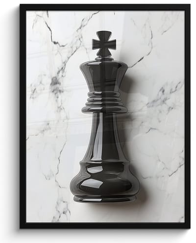 Poster in lijst - Fotolijst 50x70 cm - Posters - Schaakstuk - Koning - Zwart - Marmer - Posterlijst zwart - Decoratie - Wanddecoratie woonkamer - Muurdecoratie slaapkamer