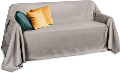 Famanu – Deken bankdeken in look als banksprei overtrek voor sofa in armstoel en bed sofa decken plaid in lichtgrijs