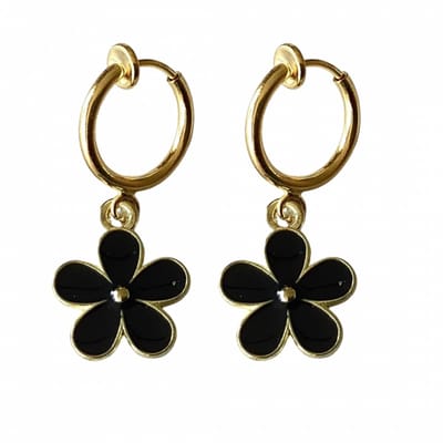 Klem oorbellen -zwart- bloem -goudkleurig-geen gaatje-Charme bijoux