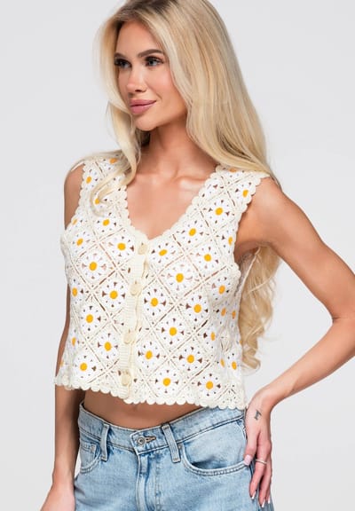 OMBRE Blouse - Loose Fit - Katoen - Mouwloos Beige S/M