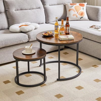 Ronde nesttafel set van 2 - Afneembare salontafels voor woonkamer, slaapkamer, kantoor en balkon
