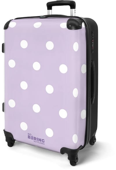 NoBoringSuitcases.com® - Koffer groot - Rolkoffer lichtgewicht - Paars met witte stippen - Reiskoffer met 4 wielen - Grote trolley XL - 20 kg bagage - Valiezen middelgroot - Hardcase bagagekoffer - Suitcase large