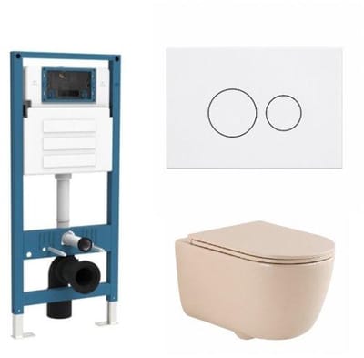 QeramiQ Dely Swirl Toiletset - inbouwreservoir Qeramiq Flush - slim zitting - kunststof glans witte bedieningsplaat - ronde knoppen - beige