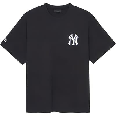 MLB Losse Pasvorm Merklogo Gedrukt Ronde Hals Pullover Korte Mouw T-shirt Heren Tops Zwart 3ATSM0744-50BKS S black