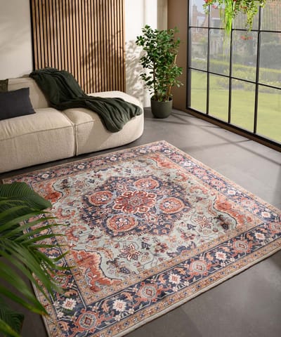 Vintage buitenkleed vierkant - Valenca Fino groen/blauw 115x115