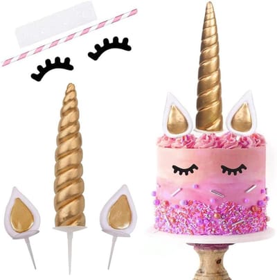 Unicorn Taartdecoratie voor Verjaardagsfeest, Grote Taarttopper met Hoorn, Oren en Wimpers voor Kinderen en Feestjes