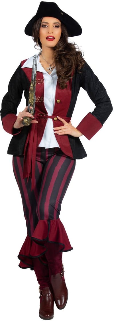 Piraat Outfit Dame burgundy/zwart premium - Maat 36
