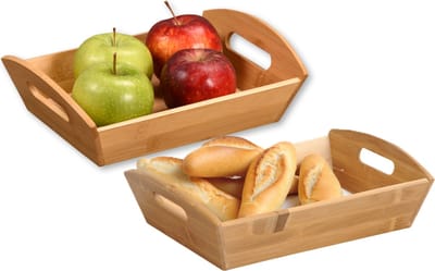 Kesper Fruitmand - 2x - bamboe - beige - L26xB19xH7 cm - met handvaten - broodmand